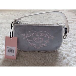 Juicy Couture Girlie Royalty Mini Wristlet Bag Purse Dove Grey Velour NEW